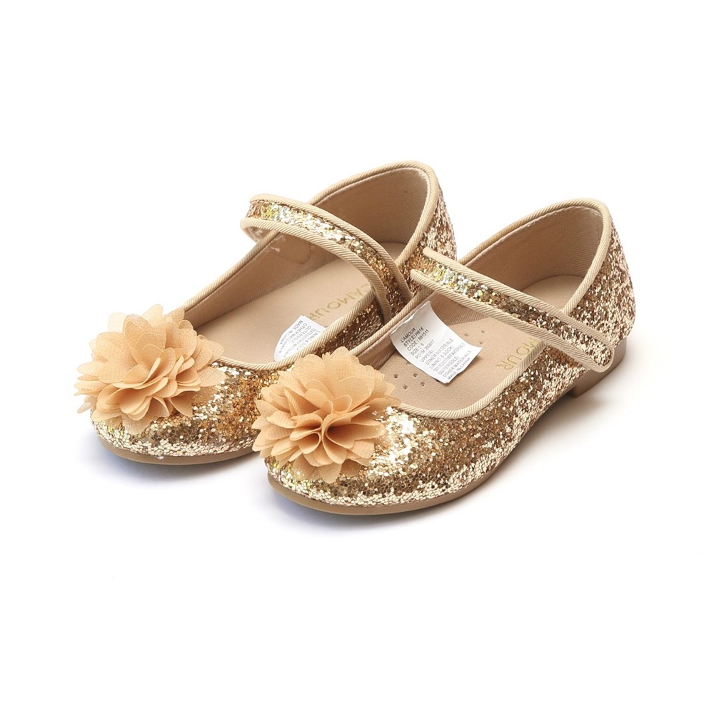 Alice Girl's Sparkly Glitter Flower Flat